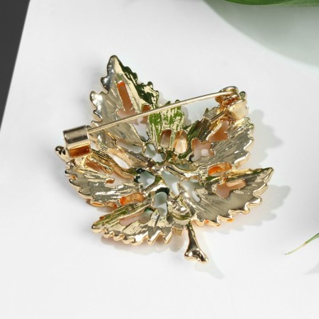 Brooch "Leaf" autumn, color orange-green in gold-1