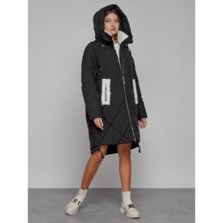 Coat insulated winter female, size 48, black color-6