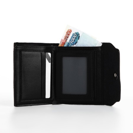 Male purse for magnet, department for bills, for maps, for coins, black color-4