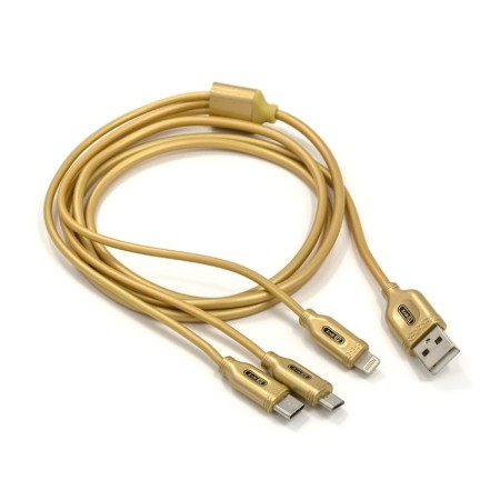 Cable 3 in 1 Byz BL-699, USB-Microusb/Lightning/Type-C, 3.1 a, 1.2 m, golden-1