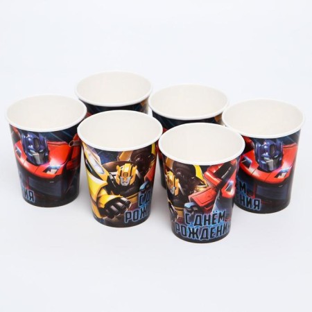 A set of disposable paper utensils, on 6 people "Happy Birthday", transformers-3