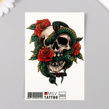 Tattoo on the body "Skull with a snake" 10x15 cm