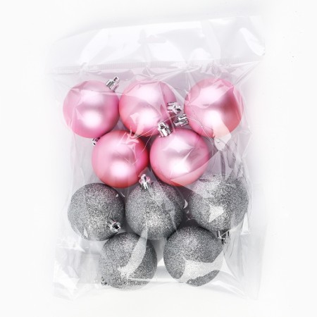 New Year's Christmas Balls, for the New Year, D = 6 cm, 10 pcs., Pink and silver color-2