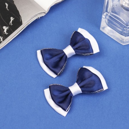 Hair clamp "Bow Vivian" (set 2 pcs) double, 6.5 cm, blue-white