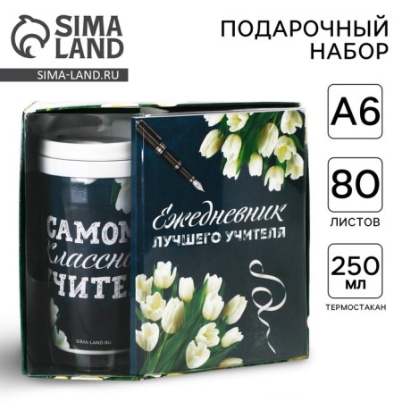 Set: A6 diary, 80 sheets and thermostatic 250 ml "Diary of the best teacher"