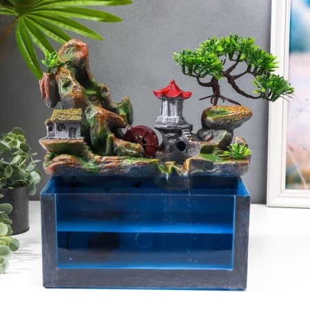 The desktop fountain from the network, backlight + Aquarium "Pagoda at the top" 32x21x30 cm
