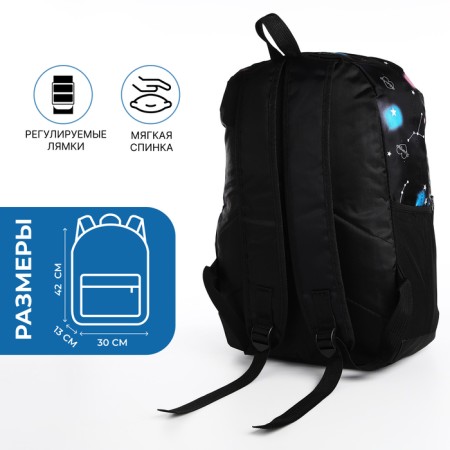 A backpack with a zipper, 3 outer pockets, black color-1