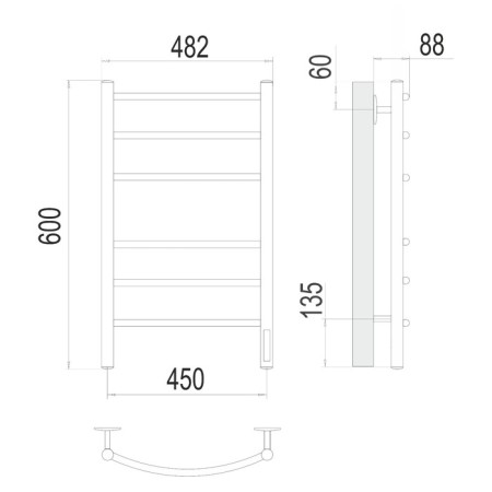 Terminus heated towel rail "Classic" P6, 450x600 mm, dimmer, black matte-2