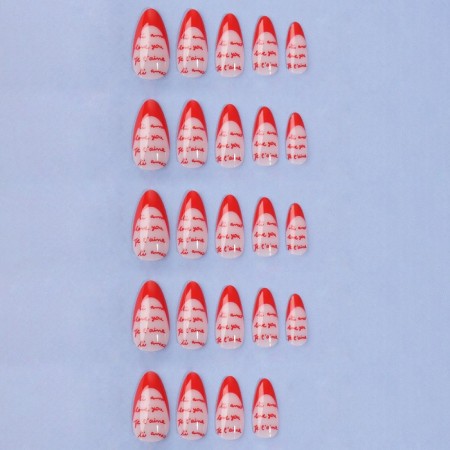 Love overhead nails, 24 pcs, with adhesive plates, almond shape, pink/red color-6