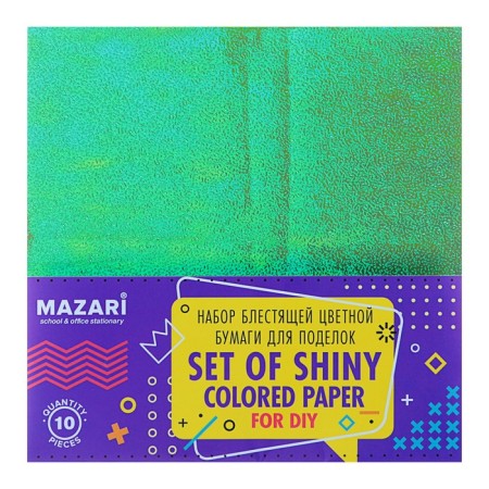 Colored paper Mazari, 150 x 150 mm, 10 sheets, 10 colors, sparkling, plain