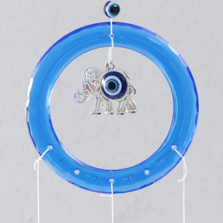 Wind music plastic, metal "elephant in a circle with feathers" 3 bells h = 38 cm-1