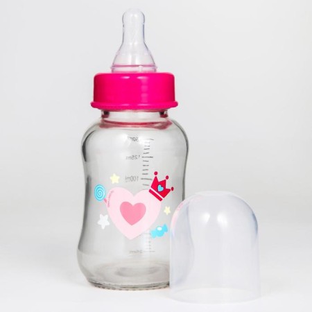 A bottle for feeding glass "Bunny Polly", a classic throat, medium stream, 150 ml., From 3 months.-1