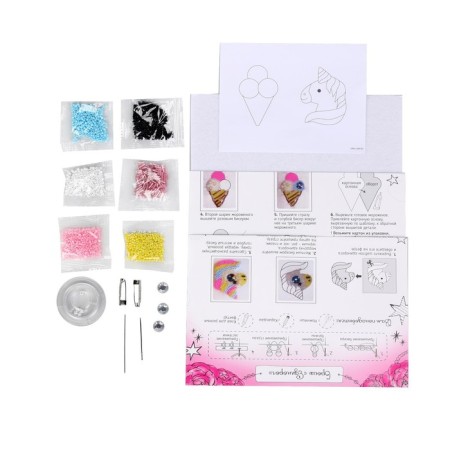 Beadwork. Brooch "Unicorn and Ice Cream", a set for creativity-2
