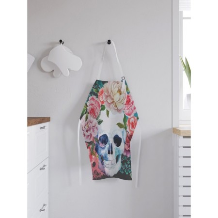 Apron kitchen with a “skull with a rose” photo print, adjustable, size OS-1