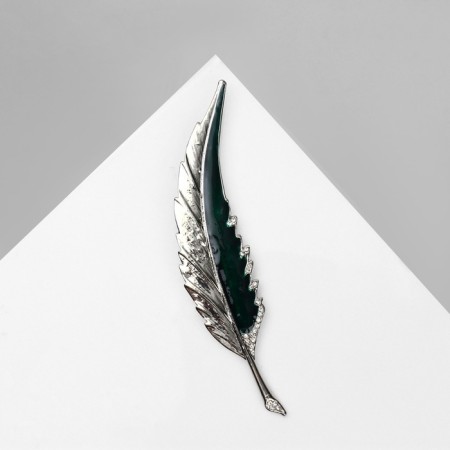 Brooch "Leaf" elegant, emerald-white color in silver-2