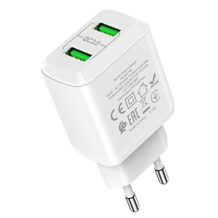 Network charger Hoco N6, 18 W, 2 USB Qc3.0 - 3 A, white-3