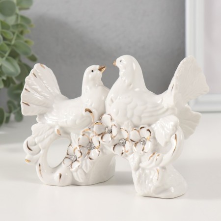 Souvenir Ceramics "White pigeons on a flower tree" with gold, rhinestones-3