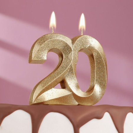 Candle for cake jubilee "line", number 20, gold shine, 8cm