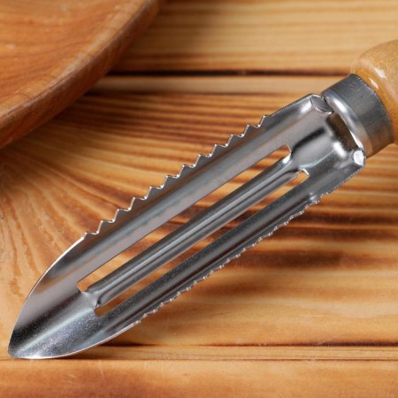 Vegetable cleaner with a wooden handle, stainless steel-1