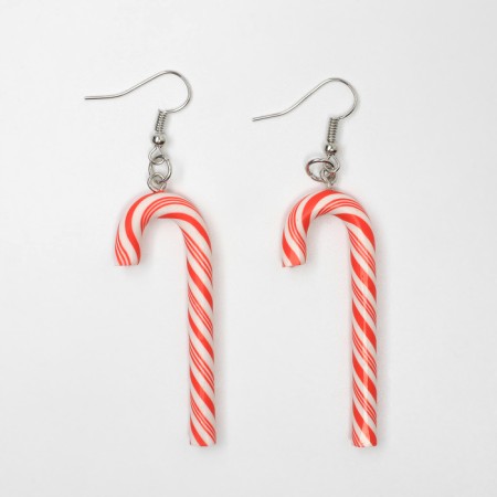 New Year! Earrings "New Year" lollipop, white-red color in silver-1