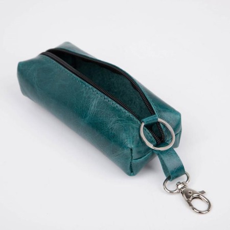 Key of zipper, length 13 cm, ring, carbine, green color-1