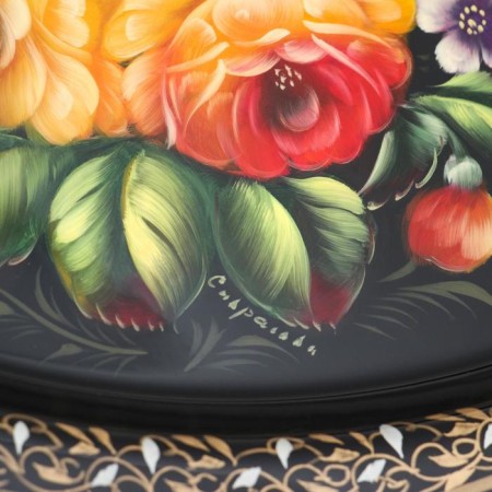 Zhostovsky tray "yellow roses", Kruzhevna, author of Vladykin, 30x23 cm, small, oval-2
