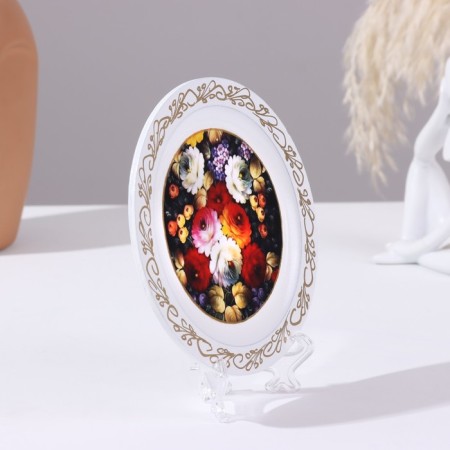 Panel-melting "Zhostovo", white, d = 14.8 cm, lacquer miniature-1
