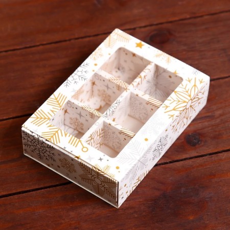 New Year. Box under 6 sweets "Snowflakes", 13.7 x 9.8 x 3.8 cm, confectionery packaging-3
