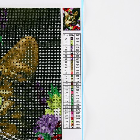 Diamond mosaic with full filling "Cat in flowers" 30x40 cm, canvas, capacity-1