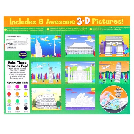 Coloring book “Sights” Street Streets 12 centers, 3D glasses, water bottle-12