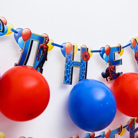 Garland on a tape with balloons "Happy Birthday!", Length 215 cm, Spider-Man-1