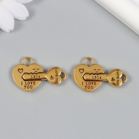 Magnetic metal lock "Key and lock" gold 2.3x3.4x0.5 cm-2