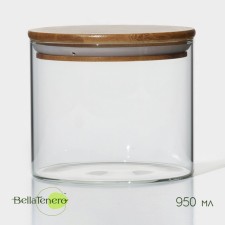 Банка стеклянная для сыпучих продуктов с бамбуковой крышкой BellaTenero «Эко», 950 мл, 12×10,5 см