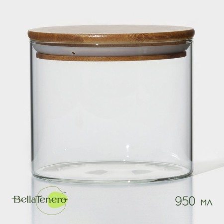 Glass Bank for bulk products with bamboo lid Bellatenero Eco, 950 ml, 12 × 10.5 cm