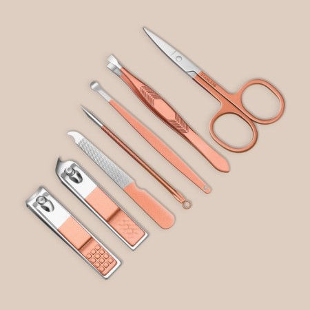 Manicure set, 7 items, in case, beige/pink gold color-3