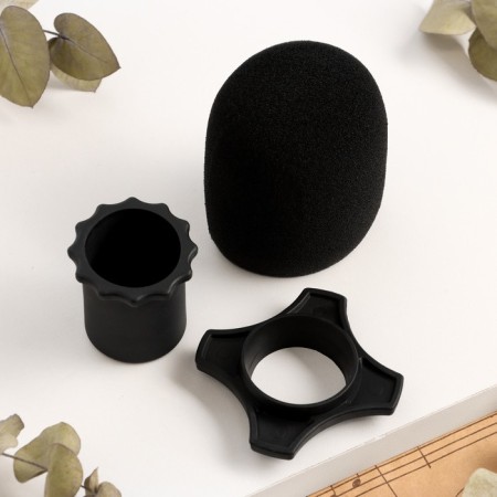 A set of accessories for the Music Life microphone: wind protection, rings, black, d-3 cm