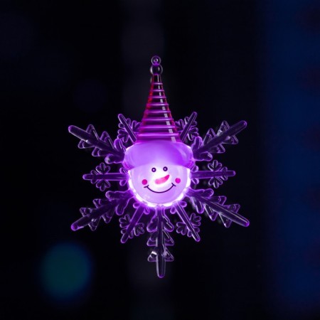 LED toy on Velcro "Snowflake with a snowman" 13 cm, batteries Lr44x3, glow of multi-3