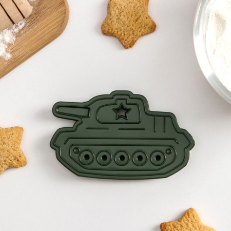 Tank cookies, cutting, stamp, 10.5 × 6.5 × 1.5 cm, green color, 10.5 × 6.5 ×