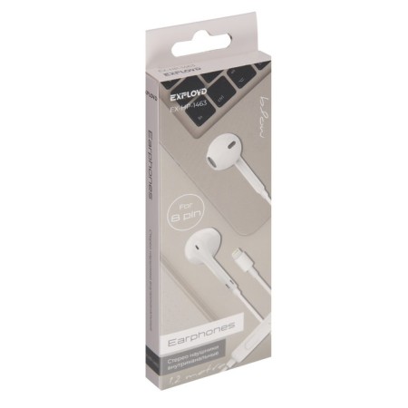 Headphones Exployd Ex-HP-1463, inserts, microphone, wired, 108 dB, 1.2 m, Lightning, white-1