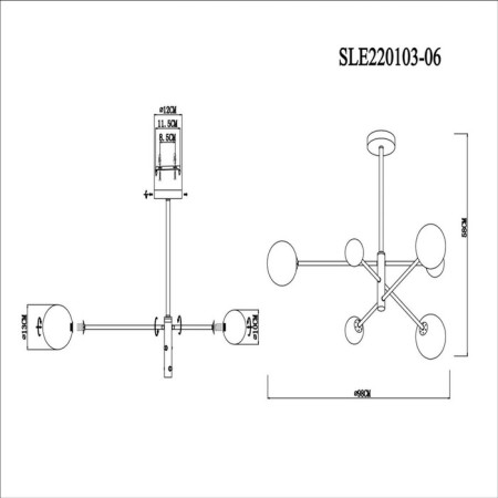 Ceiling EVOLUCE lamp. Sle220103-06. Arcola. 6x5 watts, G9, 4000k, 98x98x58 cm, black color, bronze-9