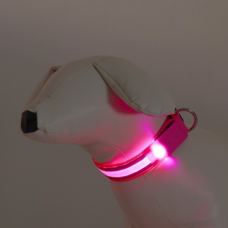 Collar with backlight double strip size S, Osh 35-43 x 2.5 cm 3 glow mode pink-9