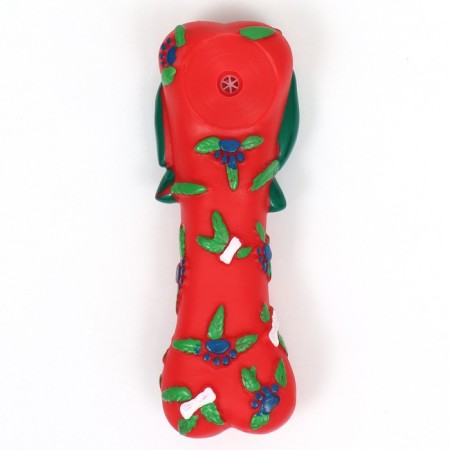 Brying toy for dogs "New Year's bone with a bow", vinyl, 18 x 5.6 x 4 cm, red-2