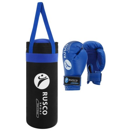 Boxing set for beginners ruscosport: bag, gloves, 6 ounces, black/blue color