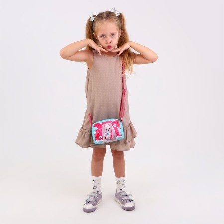 Children's bag for a girl "Rabbit with a toy" from eco-leather, on a strap, 15x12x3 cm-8