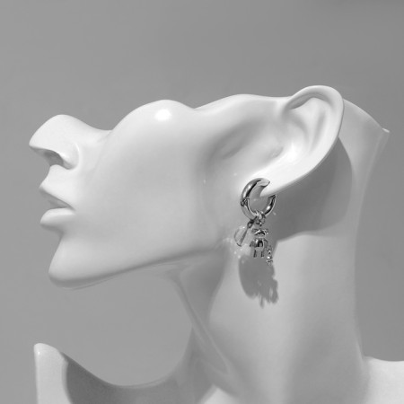 Earrings with the removable element "Transformer" Bear and Dismois Shar, white color in silver-3