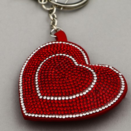 Soft toy "Double Heart" with rhinestones, on a key fob, 7 cm, red color-2