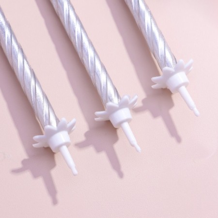 Candles in the cake "Spiral", 6 cm, silver, set 10 pieces-3