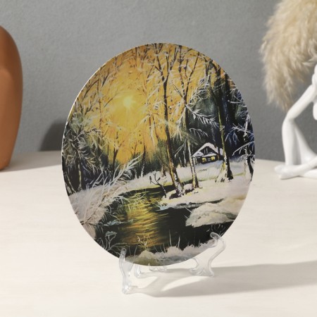 Decorative plate "Winter Forest", with a pattern on canvas, d = 19.5 cm-1