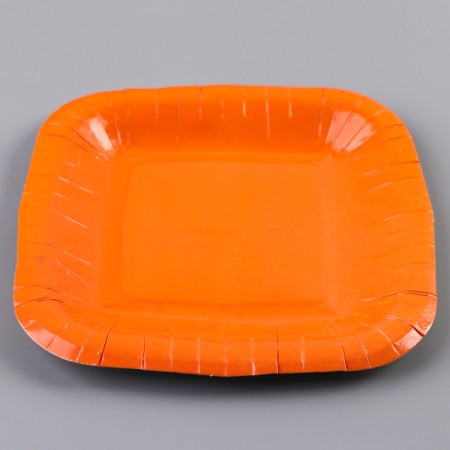 A plate disposable paper square, orange, square, 16.5x16.5 cm-2