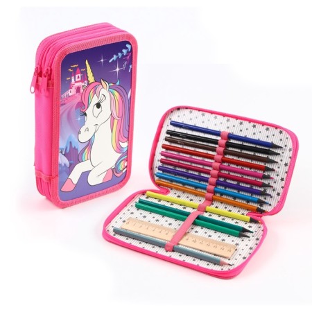 Penal 2 sections, with filling, 23 subjects, 125x205x40 mm, Minnie Mouse and unicorn